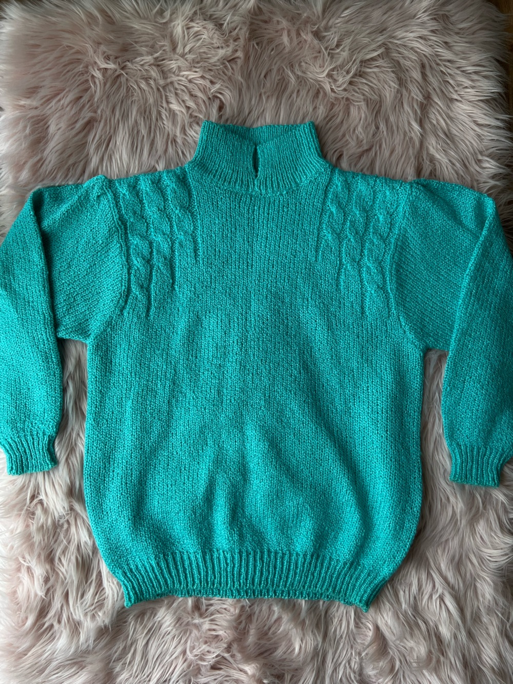 Vintage Turquoise Cable-Accent Knit Sweater